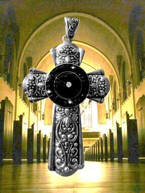 Ornate Silver-Tone Cross Pendant